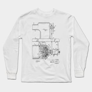 Sewing Machine Power Transmission System Vintage Patent Hand Drawing Long Sleeve T-Shirt